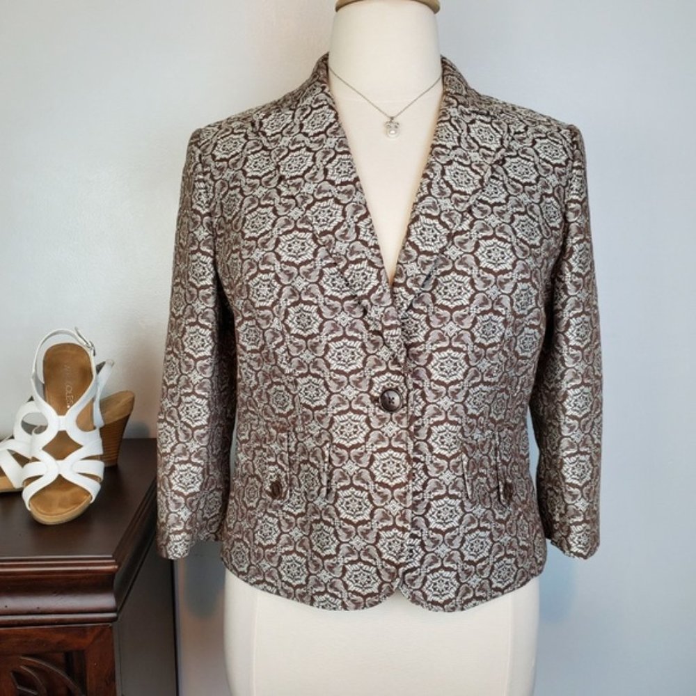 Worthington Brown Cream Tapestry 3/4 Sleeve, 16